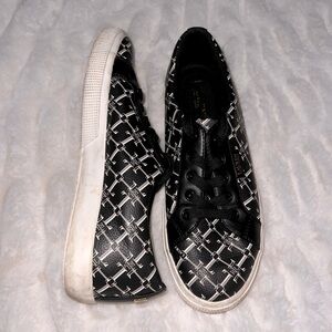 Lauren Ralph Lauren black and white leather monogram sneakers